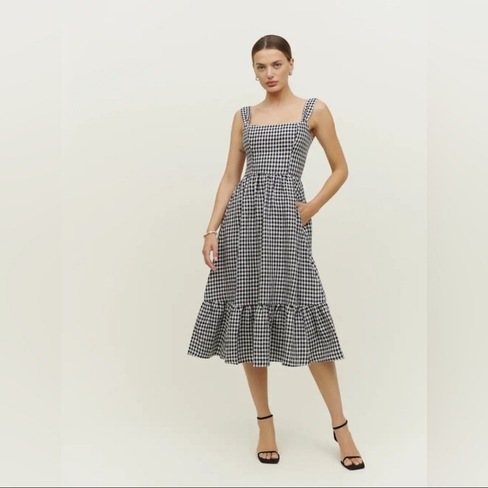 Reformation Black and White Gingham Midi Dress